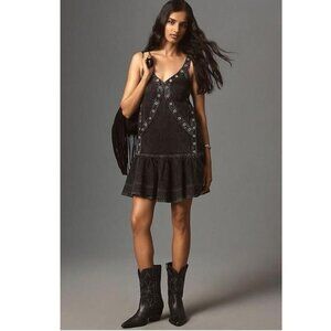 Anthropologie Pilcro Sleeveless Studded Denim Mini Dress in Grey - Size Small